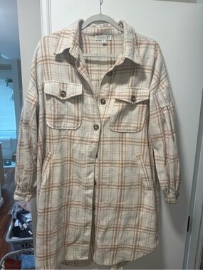 Cream Plaid Shacket with Tan Windowpane (oversized size S)